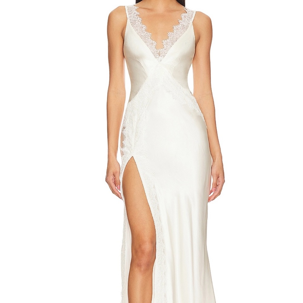 Shona Joy La Lune Cumulus Silk Lace Strap Split Maxi Dress
